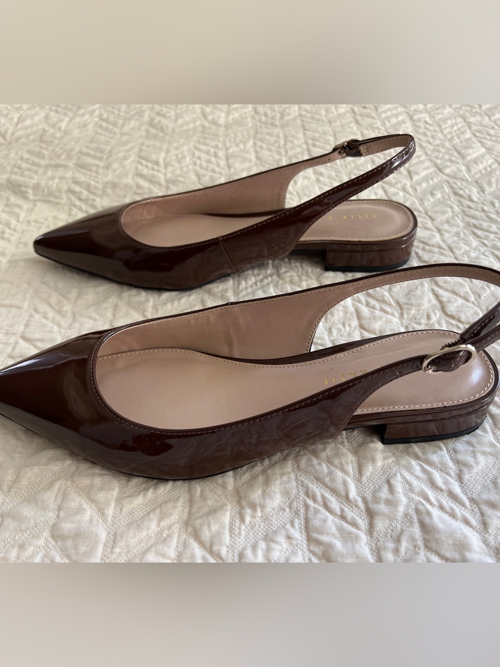 Kelly & Katie Chocolate Brown Patent Pointed Slingback Flats - Picture 3 of 4